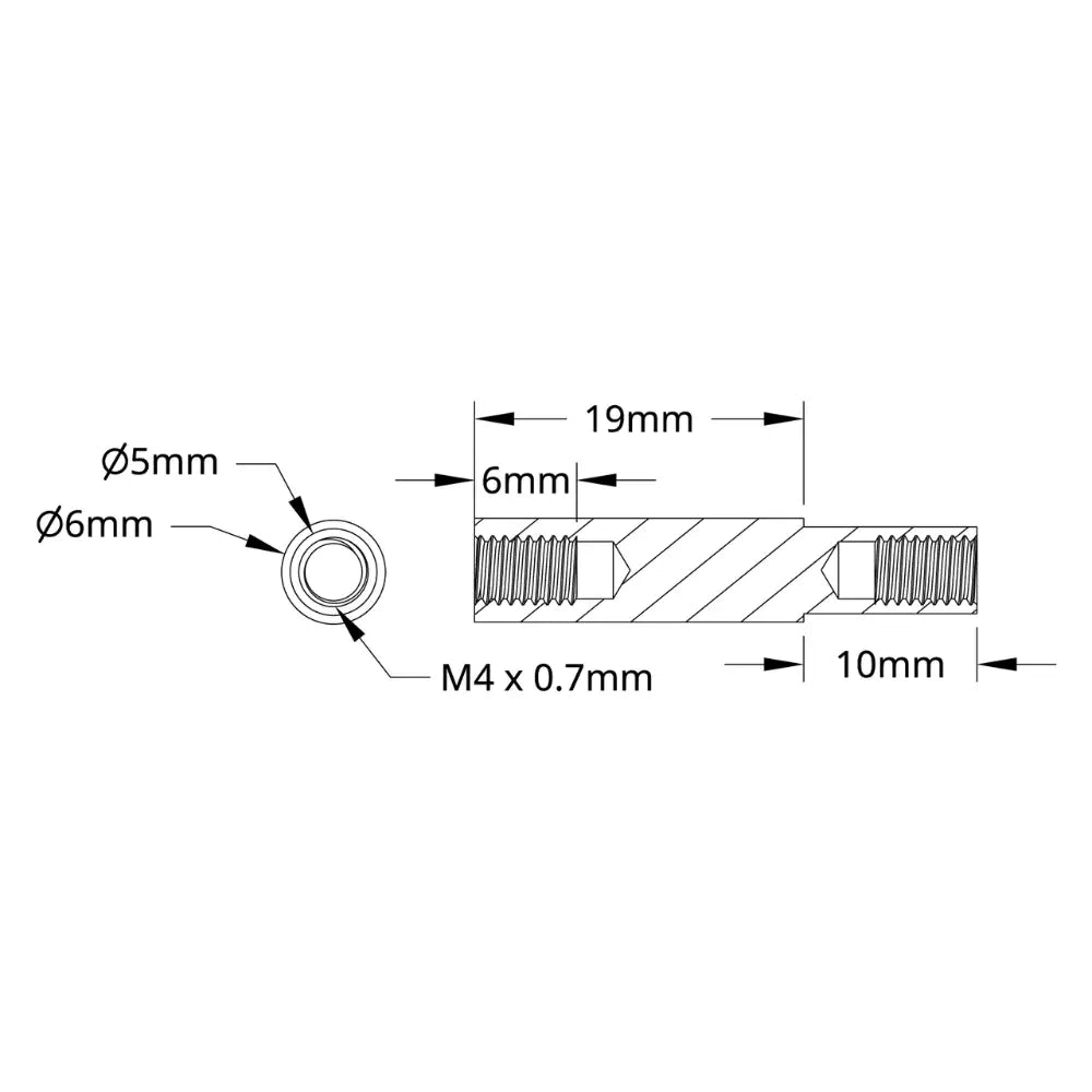 ServoCity 1503シリーズ M4 x 0.7mm 段付きスタンドオフ (外径 5/6mm、長さ 10/19mm) - 4個パック