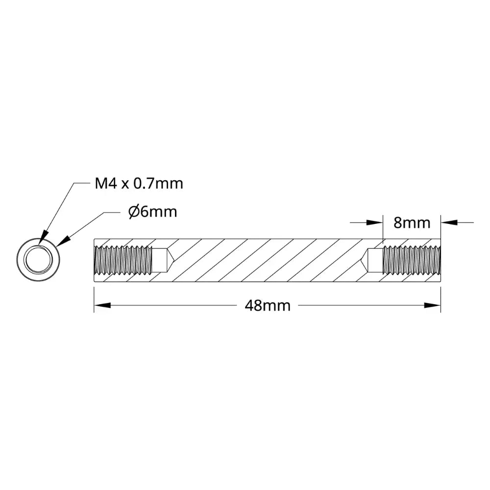 ServoCity 1501シリーズ スタンドオフ (ネジ穴 M4 x 0.7mm、外径 6mm、長さ 48mm) - 4個パック