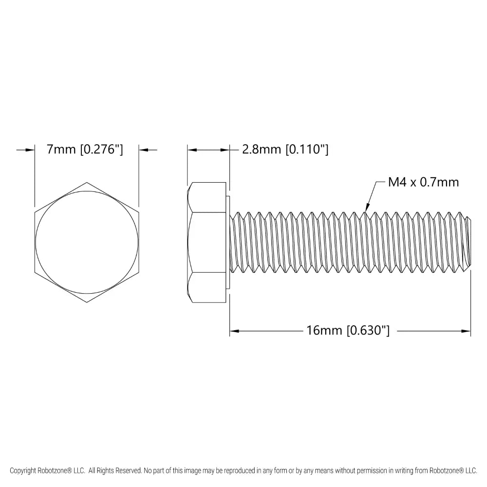 ServoCity 亜鉛メッキ鋼製六角ヘッドネジ (M4 x 0.7mm、長さ 16mm) - 25個パック