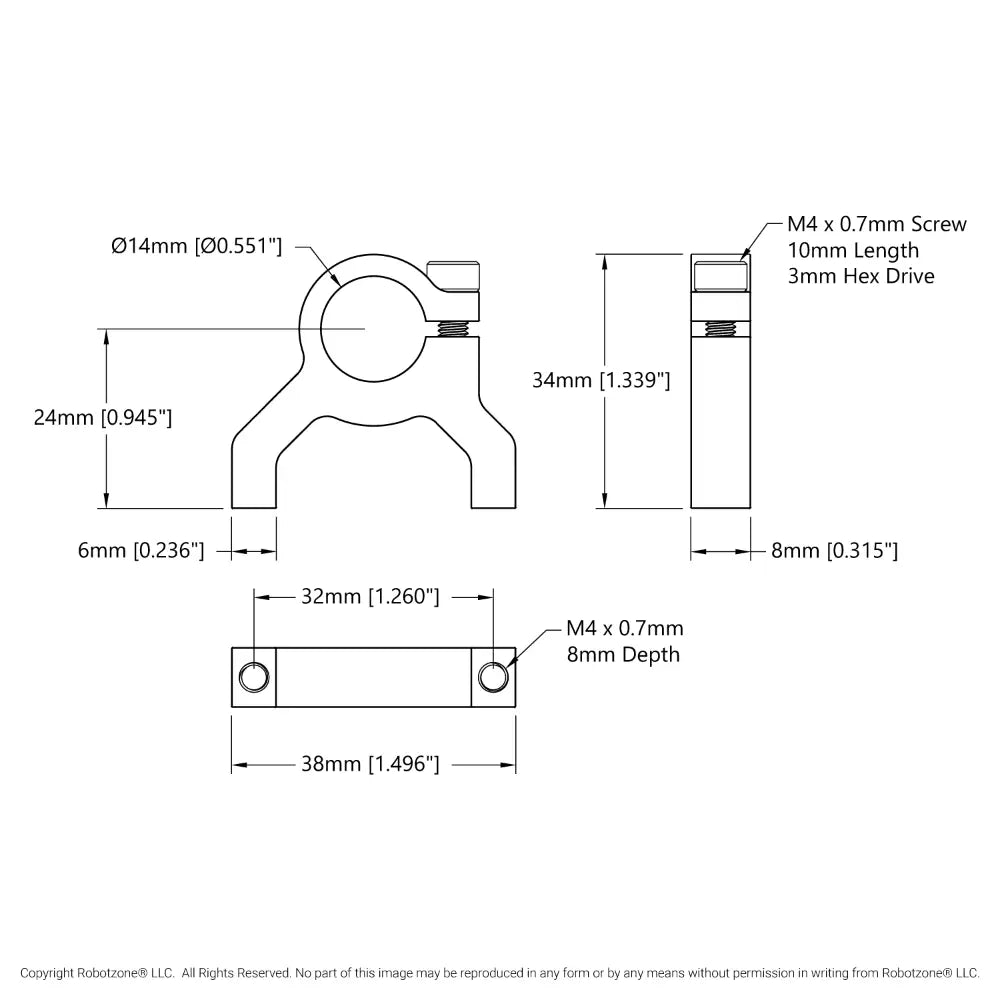 ServoCity 1400シリーズ 1サイド 2ポスト クランプマウント (14mmボア)