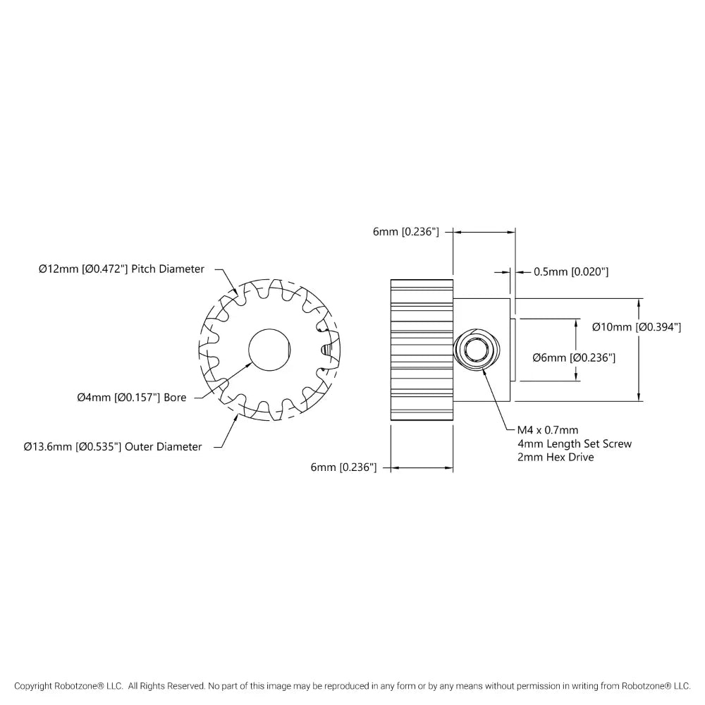 ServoCity 2303シリーズ スチール鋼製ピニオンギア (MOD 0.8、ボア 4mm 丸シャフト、歯数 15)
