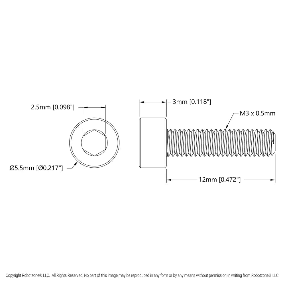 ServoCity ソケットヘッドネジ (M3 x 0.5mm、長さ12mm) - 6個パック