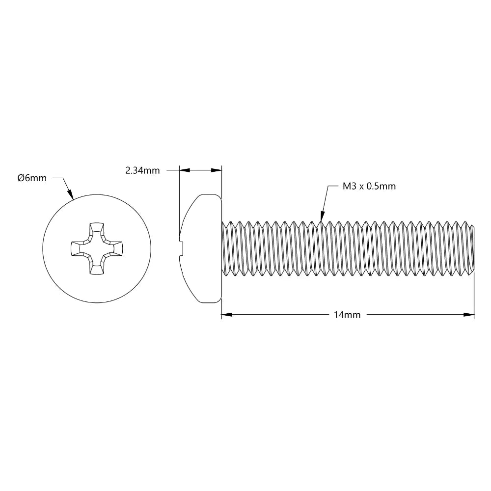 ServoCity M3 x 0.5mm 亜鉛メッキ なべ頭ネジ (長さ 14mm) - 6 個パック
