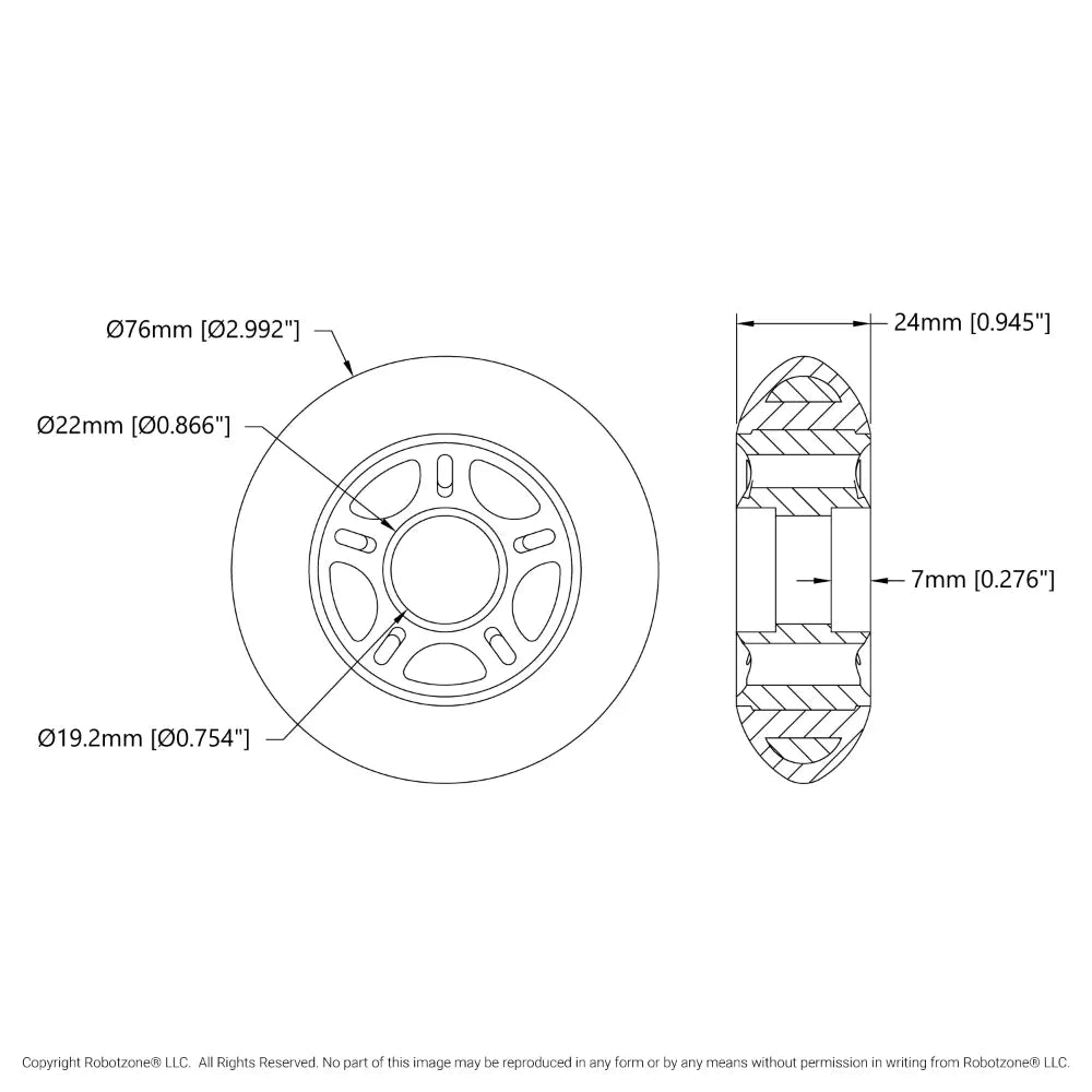 ServoCity インラインスケートホイール (ブルー、直径 76mm)