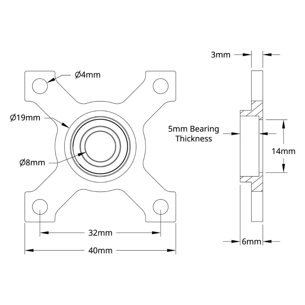 ServoCity フェイススルーホール ピローブロック (内径 8mm、取り付けパターン 32mm x 32mm)