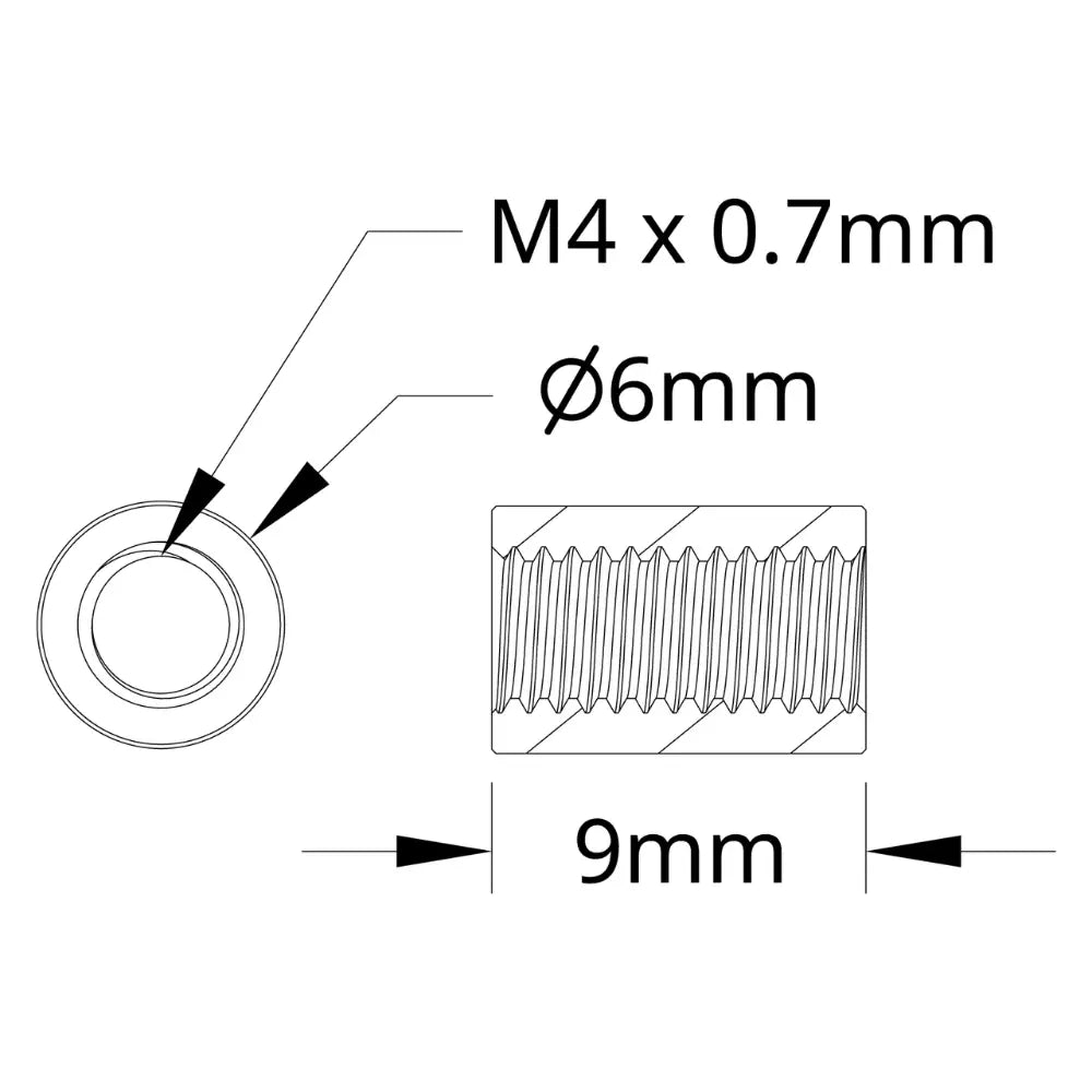 ServoCity 1501 シリーズ M4 x 0.7mm スタンドオフ (外径 6mm、長さ 9mm) - 4 個パック
