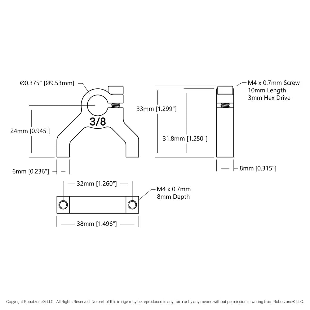 ServoCity 1400シリーズ 1サイド 2ポスト クランプマウント (3/8 inch (9mm) ボア)
