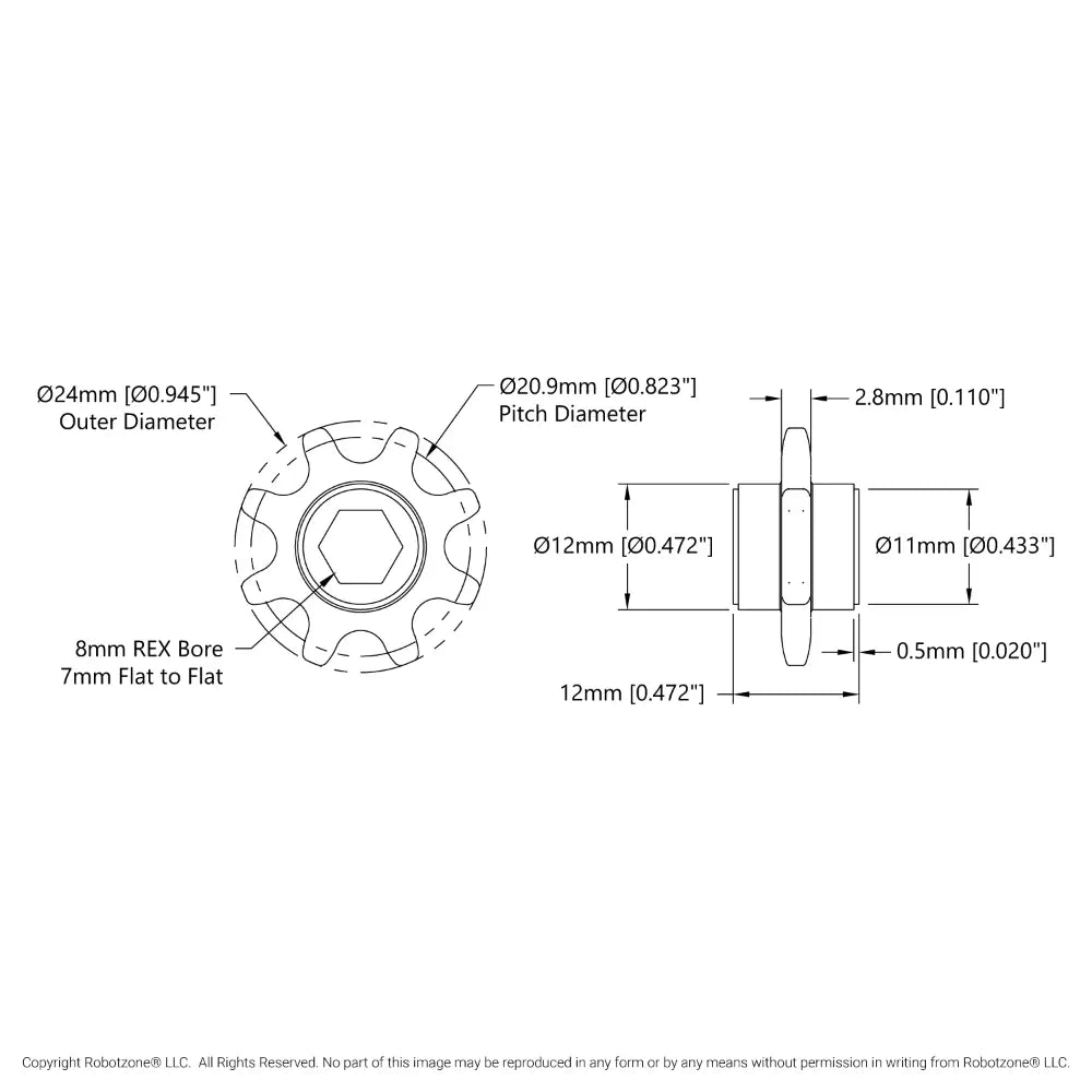 ServoCity 圧入式ピニオンスプロケット (ピッチ 8mm、内径 8mm REX™、歯数 8) - 2個パック