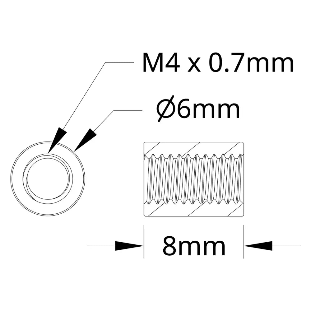 ServoCity 1501 シリーズ M4 x 0.7mm スタンドオフ (外径 6mm、長さ 8mm) - 4 個パック