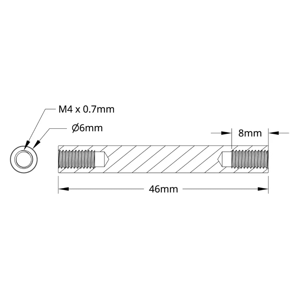 ServoCity 1501シリーズ スタンドオフ (M4 x 0.7mm、外径 6mm、長さ 46mm) - 4個パック
