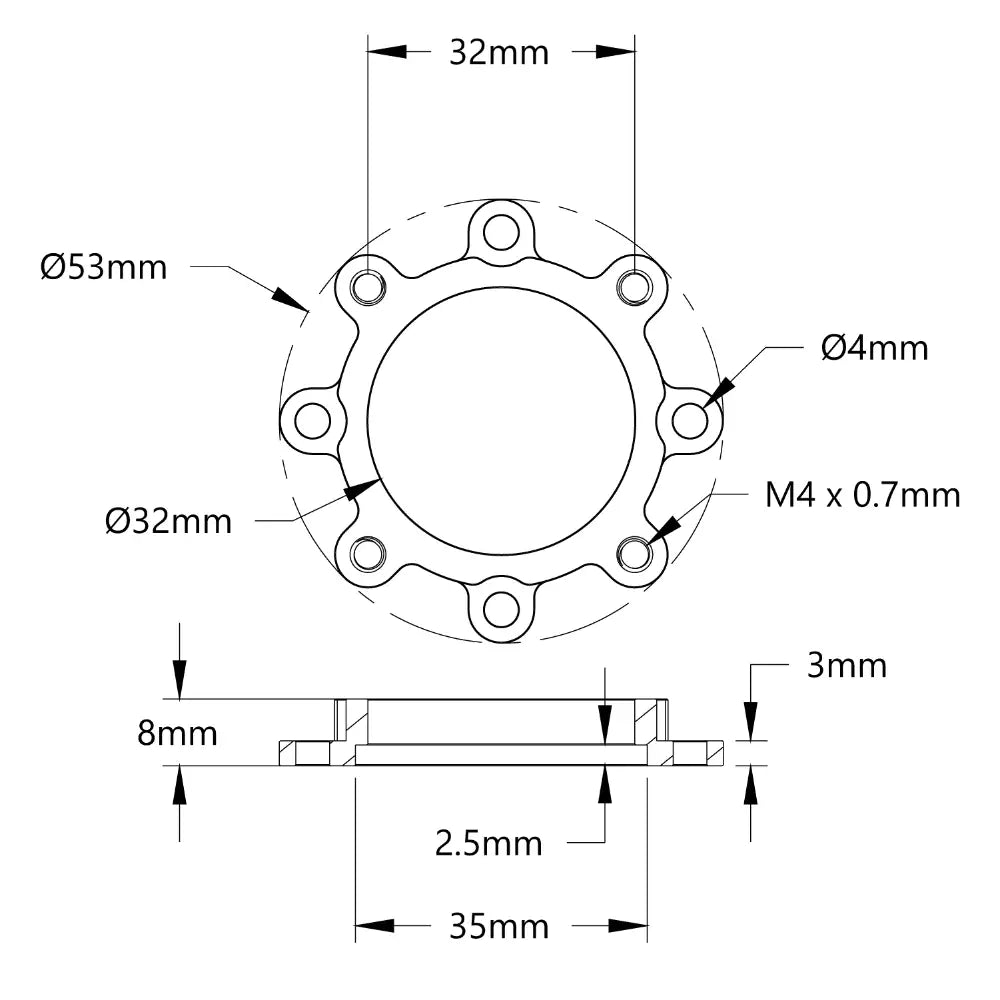ServoCity 1517シリーズ 座ぐりパターンスペーサ (内径 32mm、長さ 8mm)