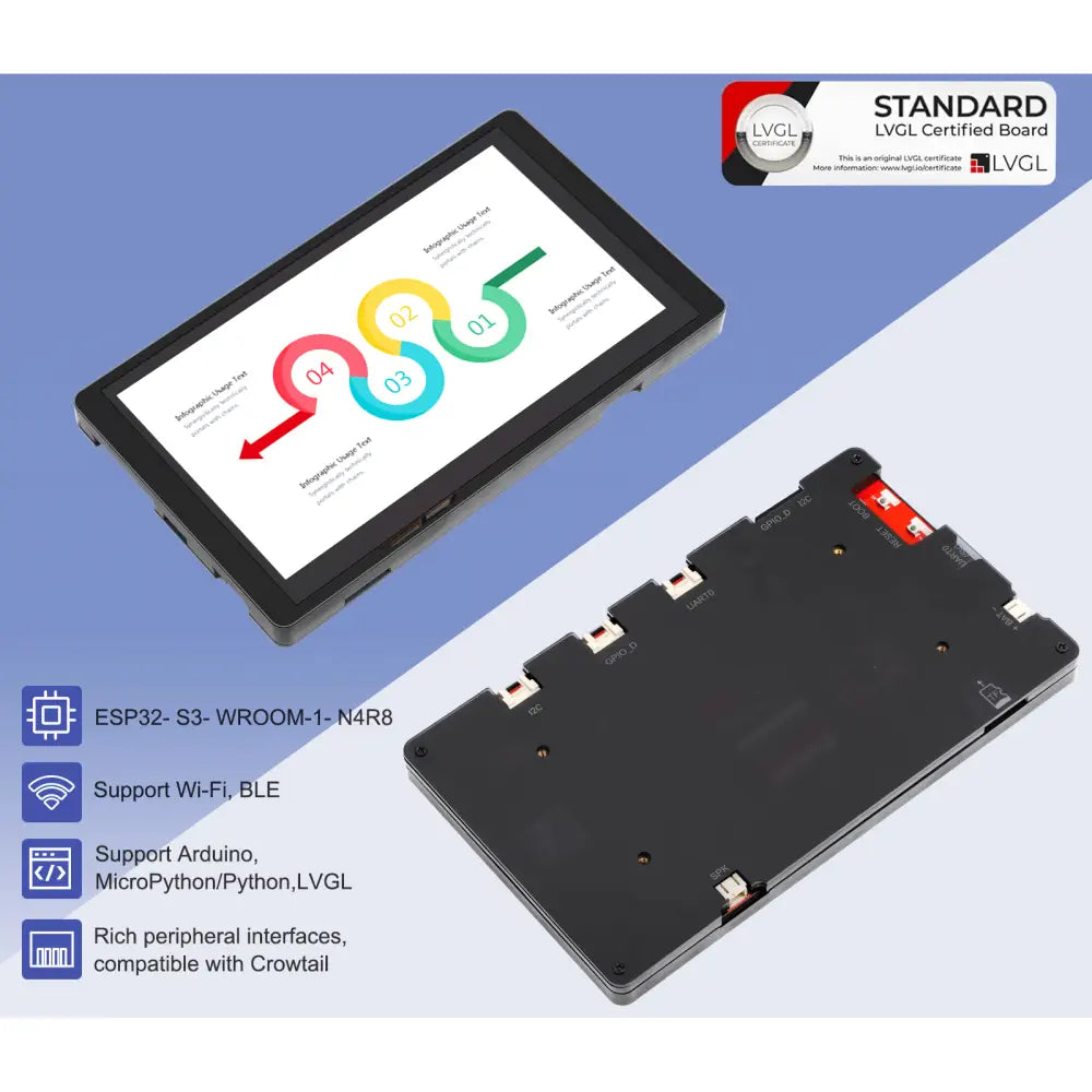 Elecrow CrowPanel 7 inch HMI ESP32 ディスプレイ 800 x 480 RGB TFT LCD タッチスクリーン (ケース付き)