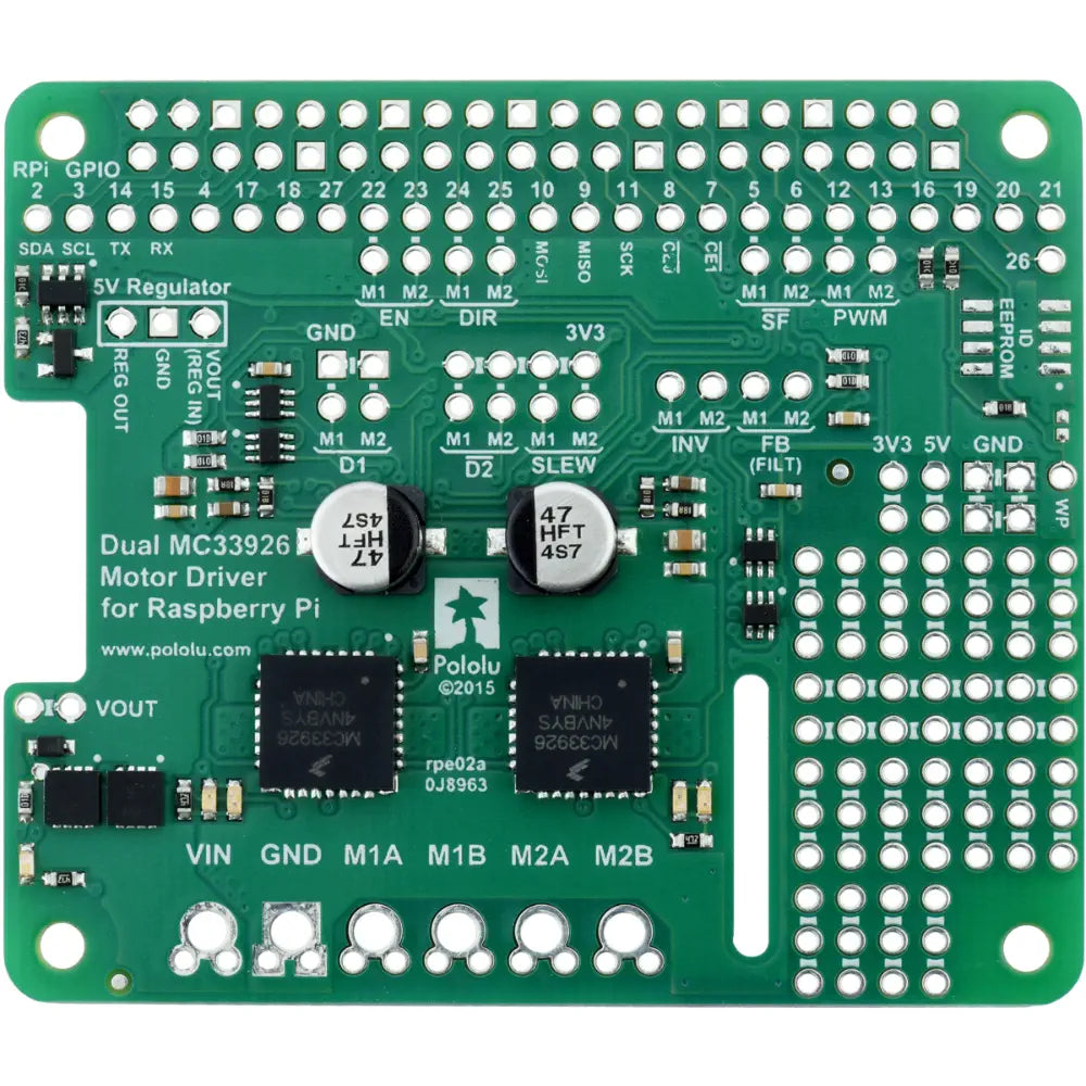 Pololu デュアル MC33926 モーター ドライバー (Raspberry Pi 用) (部分キット)