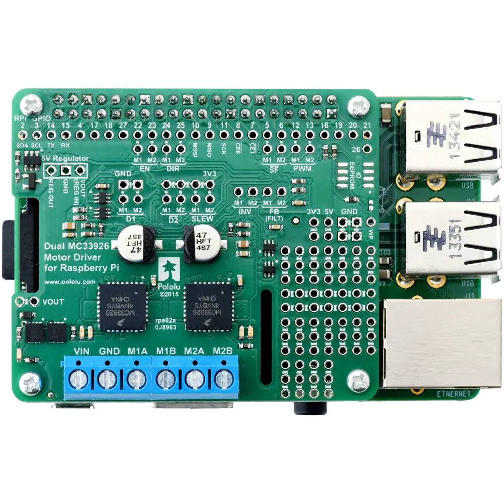 Pololu デュアル MC33926 モーター ドライバー (Raspberry Pi 用) (部分キット)