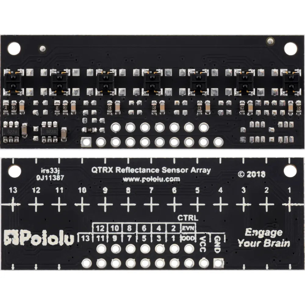 Pololu QTRX-MD-07RC 反射率センサーアレイ: 7 チャンネル、8 mm ピッチ、RC 出力、低電流