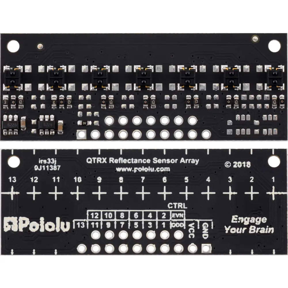 Pololu QTRX-MD-07A 反射率センサーアレイ: 7 チャンネル、8 mm ピッチ、アナログ出力、低電流