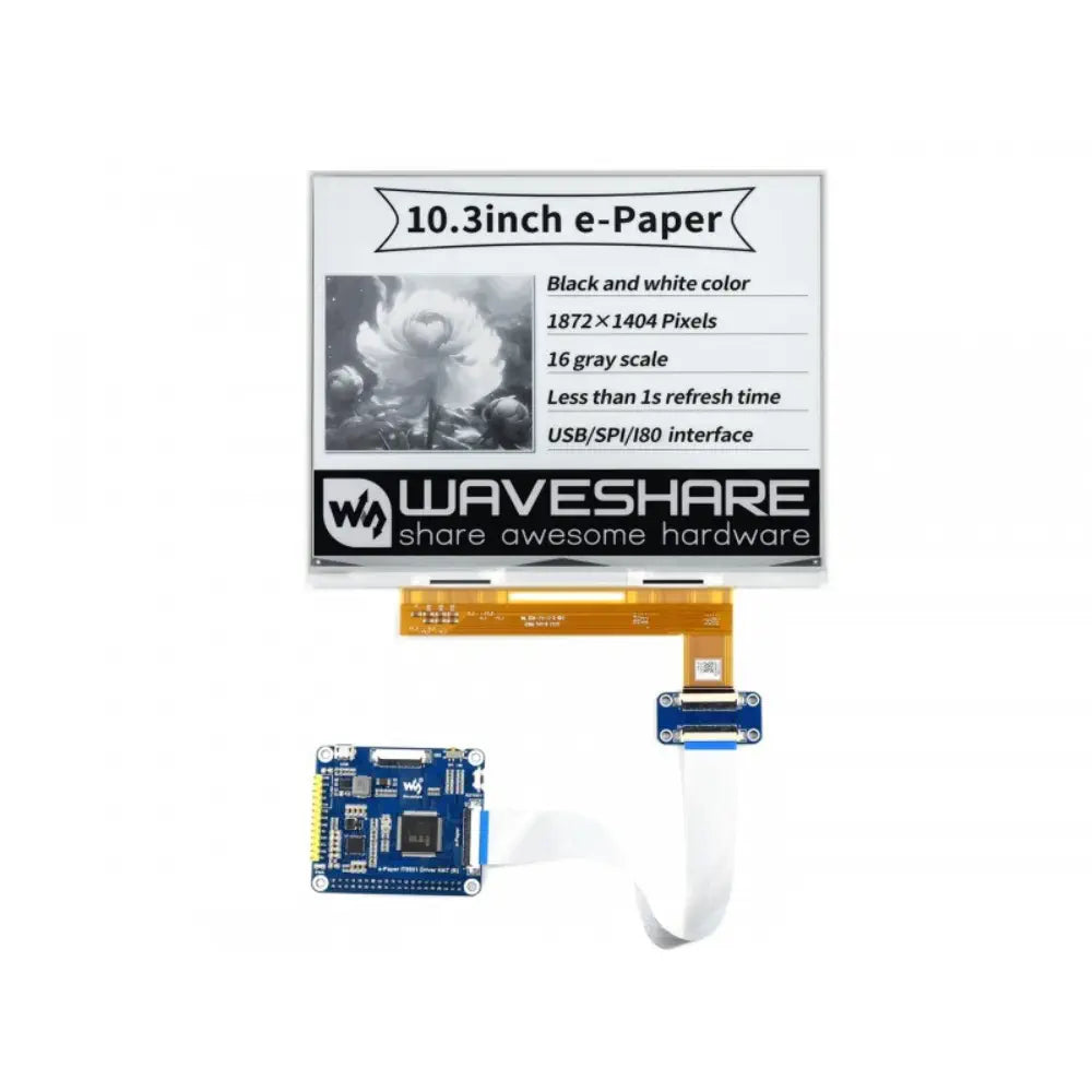 Waveshare 10.3 インチ e-Paper E-Ink ディスプレイ HAT、Raspberry Pi 用、1872×1404、ブラック/ホワイト、16 グレースケール、USB/SPI/I80