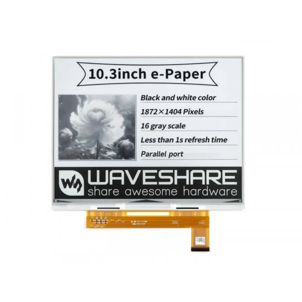 Waveshare 10.3 インチ E ペーパー E インク Raw ディスプレイ、1872×1404、黒/白、16 グレースケール、パラレル ポート、PCB なし