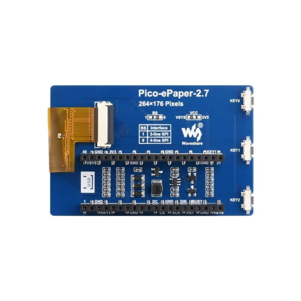 Waveshare 2.7インチ E-Paper E-Ink ディスプレイ モジュール、Raspberry Pi Pico 用、264×176、ブラック/ホワイト、4 グレースケール、SPI