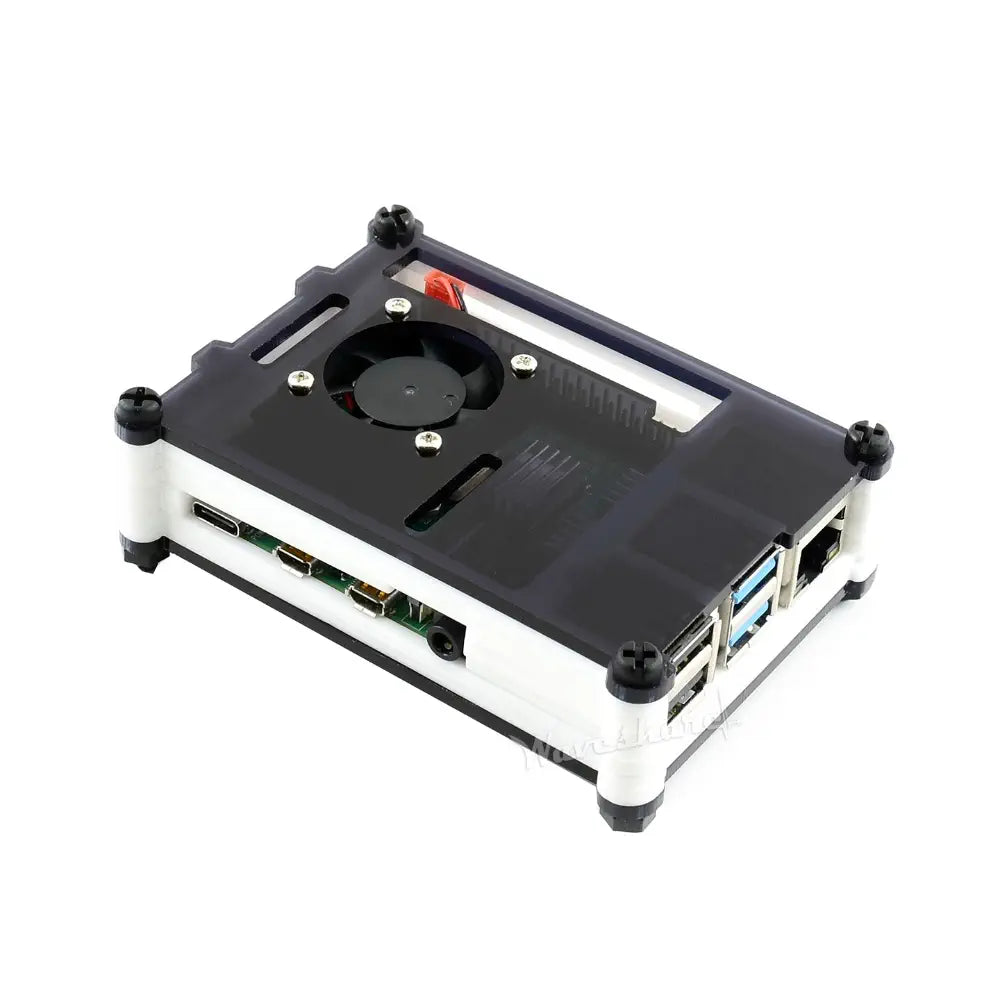 Waveshare ブラック/ホワイト アクリルケース Raspberry Pi 4 用 冷却ファン付き