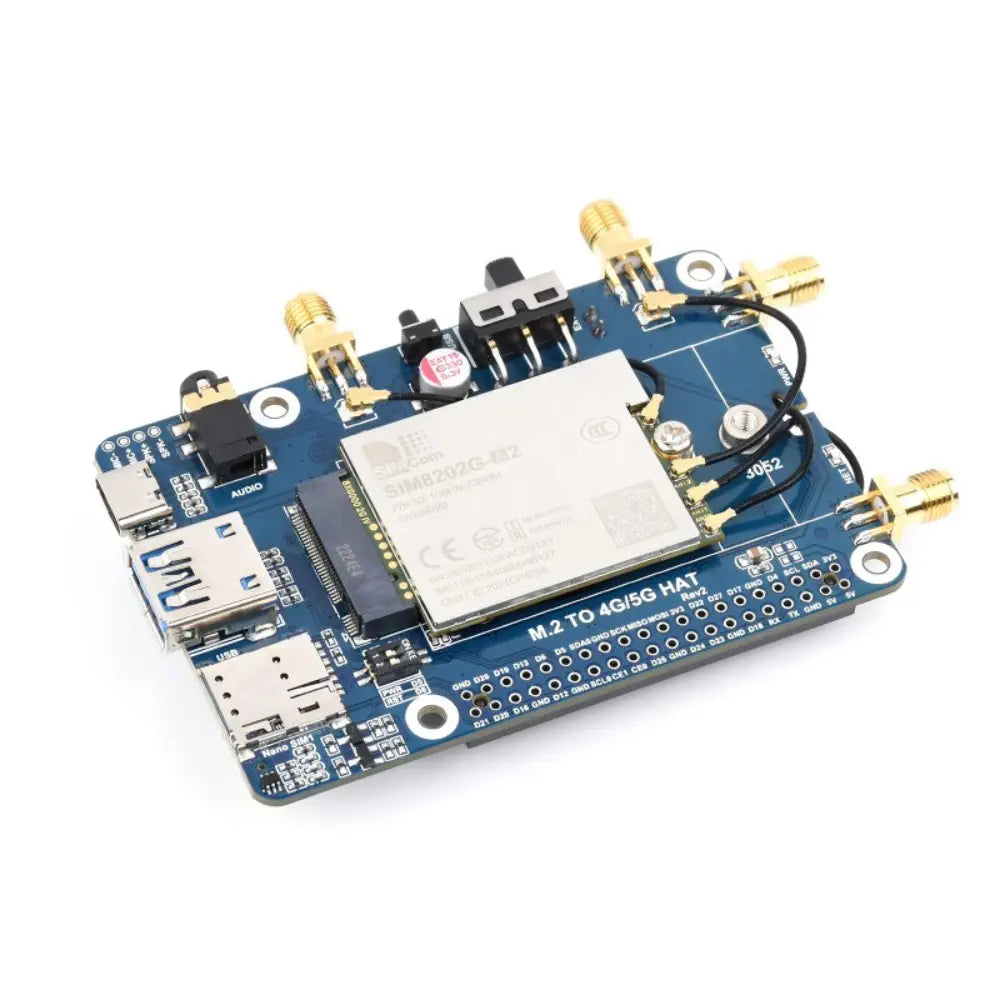 Waveshare SIM8262A-M2 5G HAT for Raspberry Pi、クアッドアンテナ 5G NSA、マルチバンド、5G/4G/3G 対応 (ケース付き)