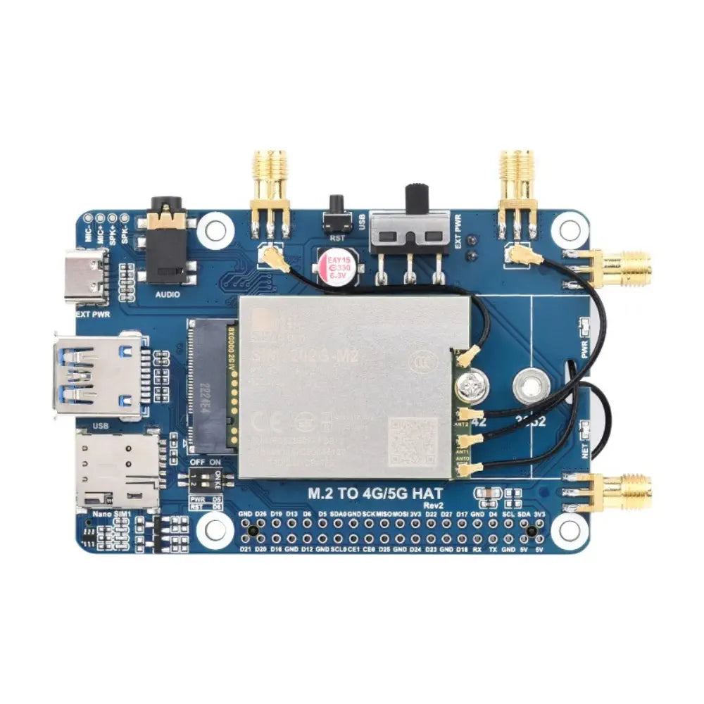 Waveshare SIM8262A-M2 5G HAT for Raspberry Pi、クアッドアンテナ 5G NSA、マルチバンド、5G/4G/3G 対応 (ケース付き)