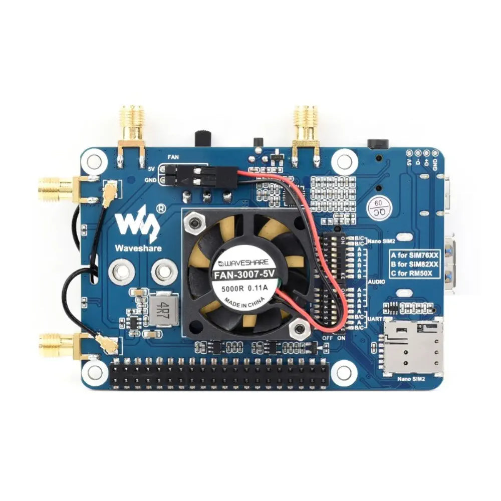 Waveshare SIM8262A-M2 5G HAT for Raspberry Pi、クアッドアンテナ 5G NSA、マルチバンド、5G/4G/3G 対応 (ケース付き)