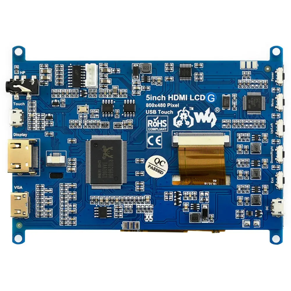 Waveshare 5インチ抵抗型タッチスクリーンLCD (G)、800×480、HDMI、さまざまなシステムをサポート