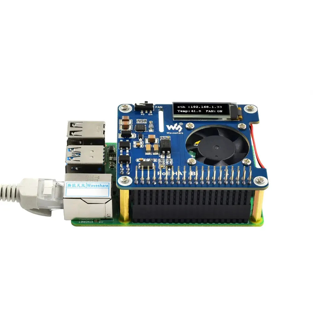 Raspberry Pi 3B+/4B および 802.3af PoE ネットワーク用 Waveshare Power over Ethernet HAT (B)