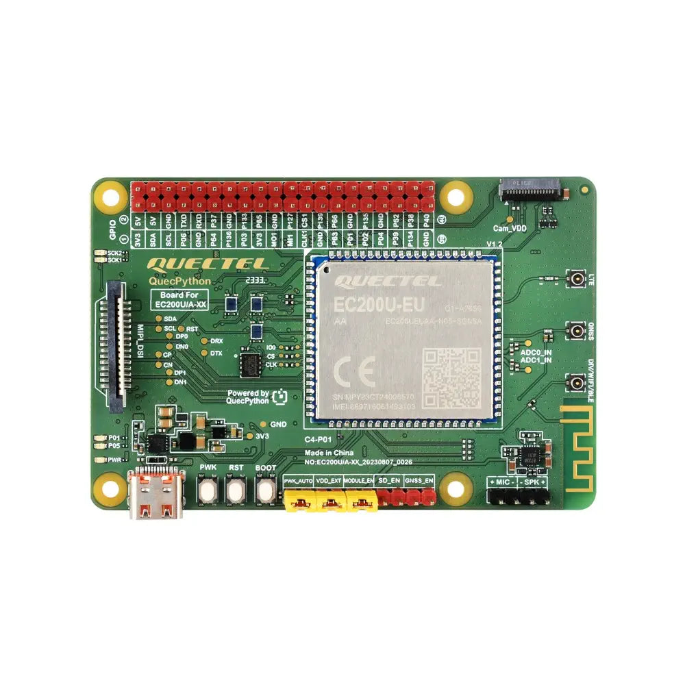 QuecPython 向け Waveshare EC200U-EU C4-P01 開発ボード、マルチモードおよびマルチバンド サポート、LTE Cat-1 / Bluetooth、GNSS