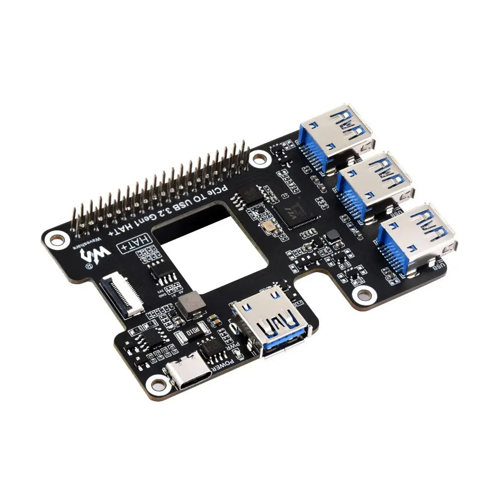 Waveshare PCIe to USB 3.2 Gen1 HAT、Raspberry Pi 5用、4x高速USBポート、HAT + 標準