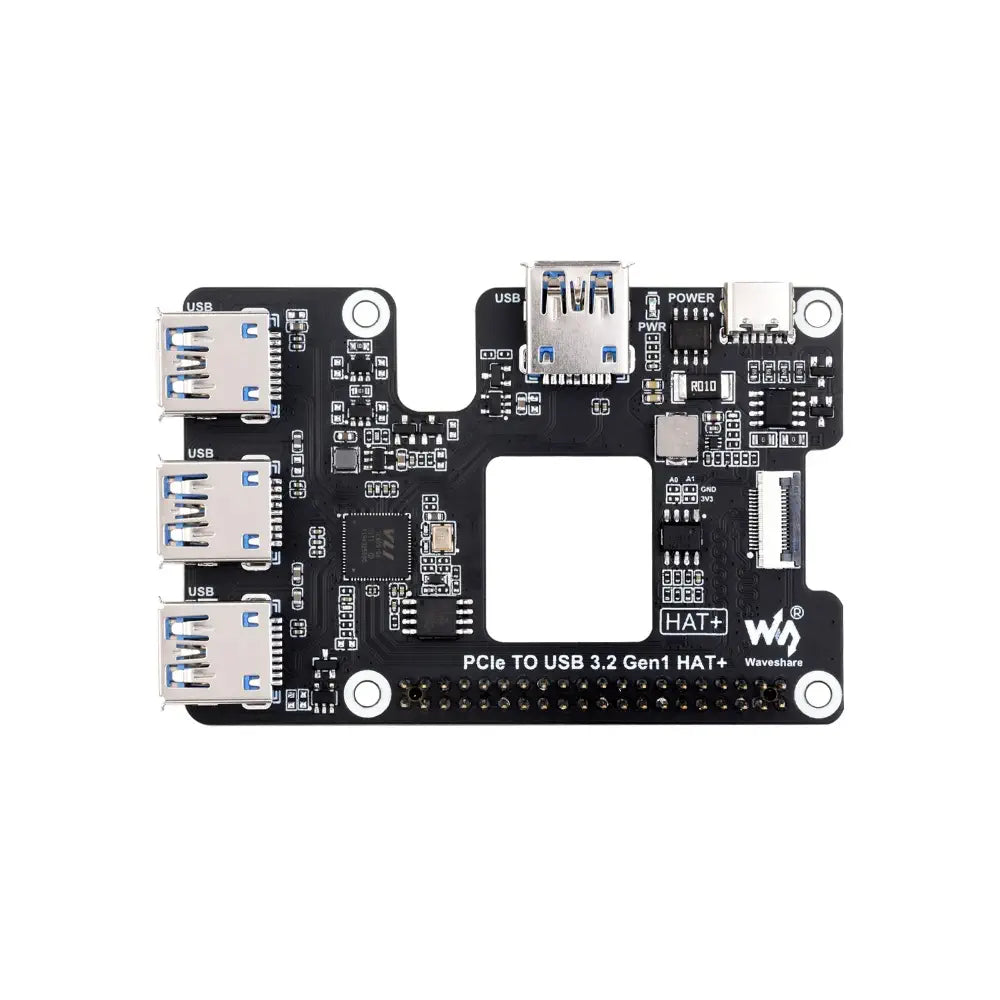 Waveshare PCIe to USB 3.2 Gen1 HAT、Raspberry Pi 5用、4x高速USBポート、HAT + 標準