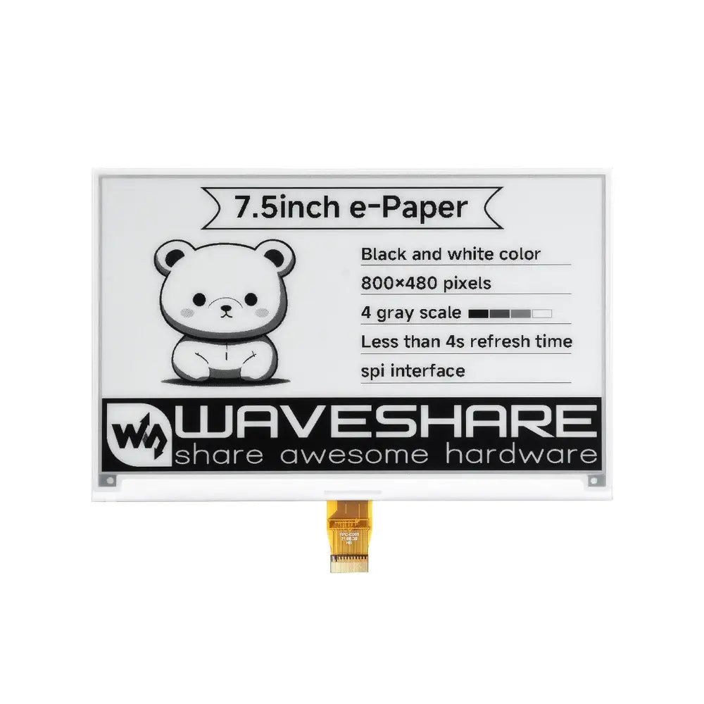 Waveshare 800×480、7.5インチ E-Ink Raw ディスプレイ