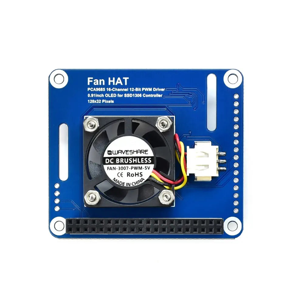 Waveshare PWM 制御ファン HAT (Raspberry Pi 用)、I2C、温度モニター