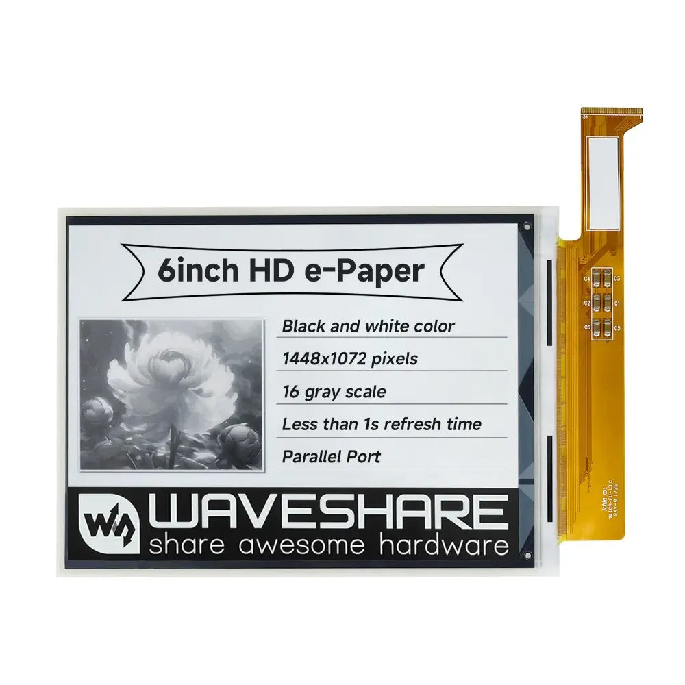 Waveshare 1448×1072 高解像度 6 インチ E-Ink Raw ディスプレイ