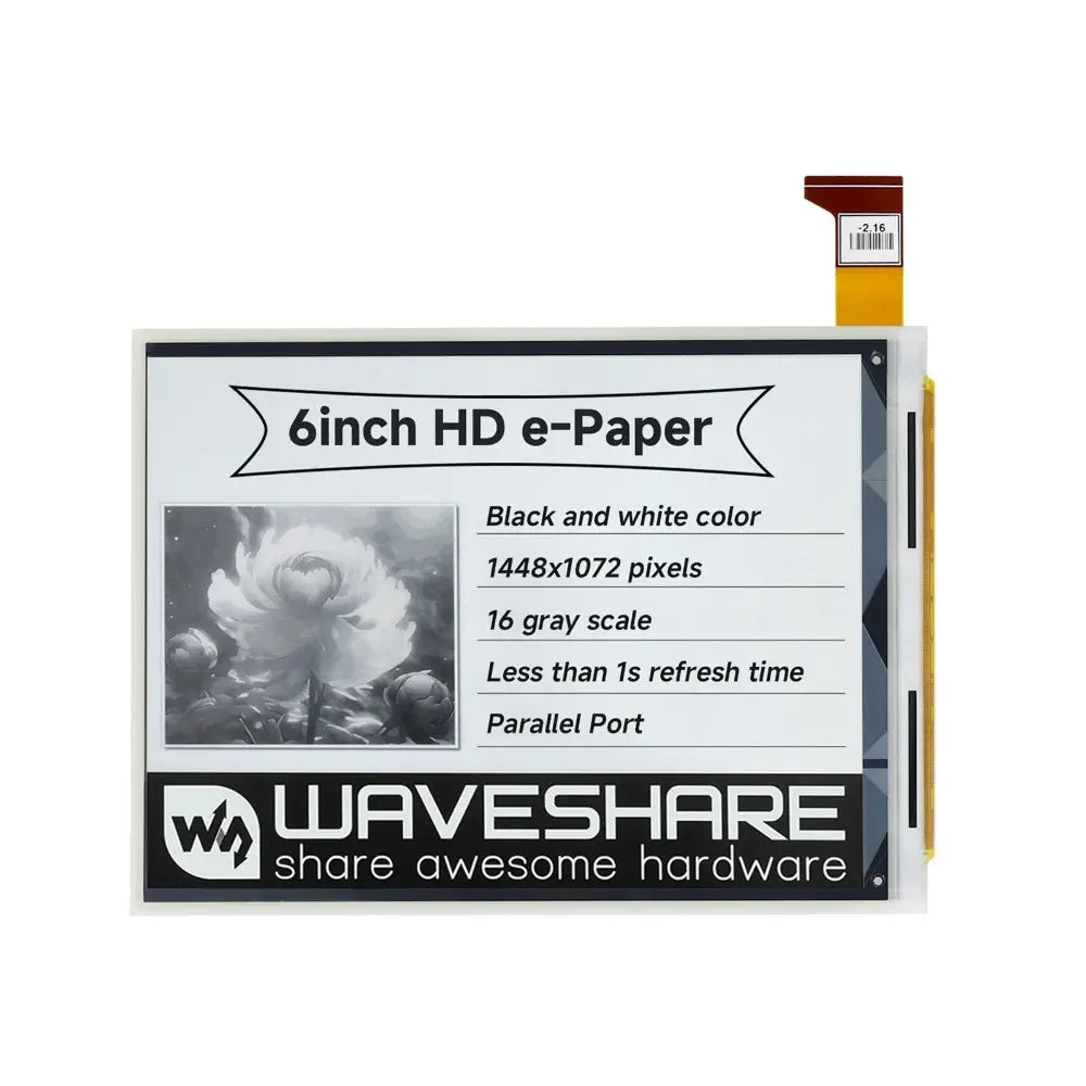 Waveshare 1448×1072 高解像度 6 インチ E-Ink Raw ディスプレイ