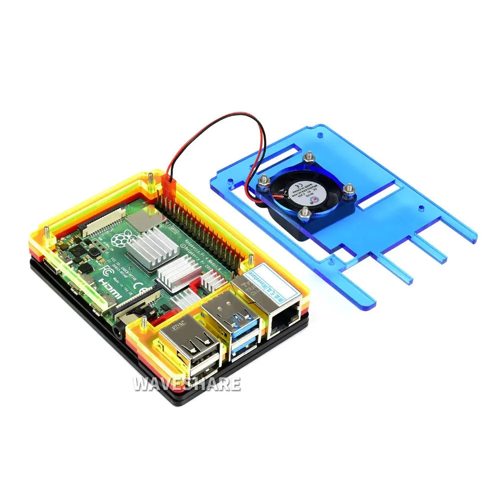 Waveshare カラフルレインボーアクリルケース Raspberry Pi 4用 冷却ファン付き