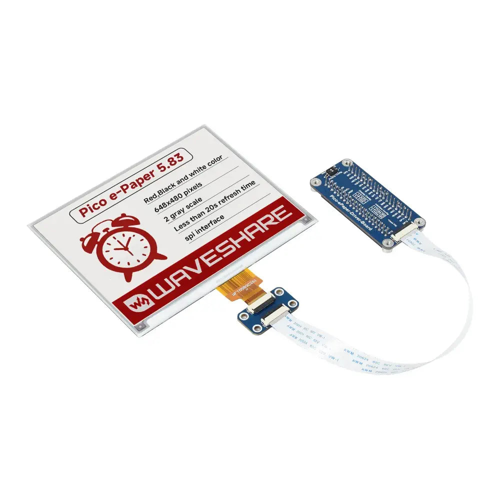 Waveshare 5.83インチ E-Paper E-Ink ディスプレイ モジュール (B) Raspberry Pi Pico 用、648×480、赤/黒/白、SPI