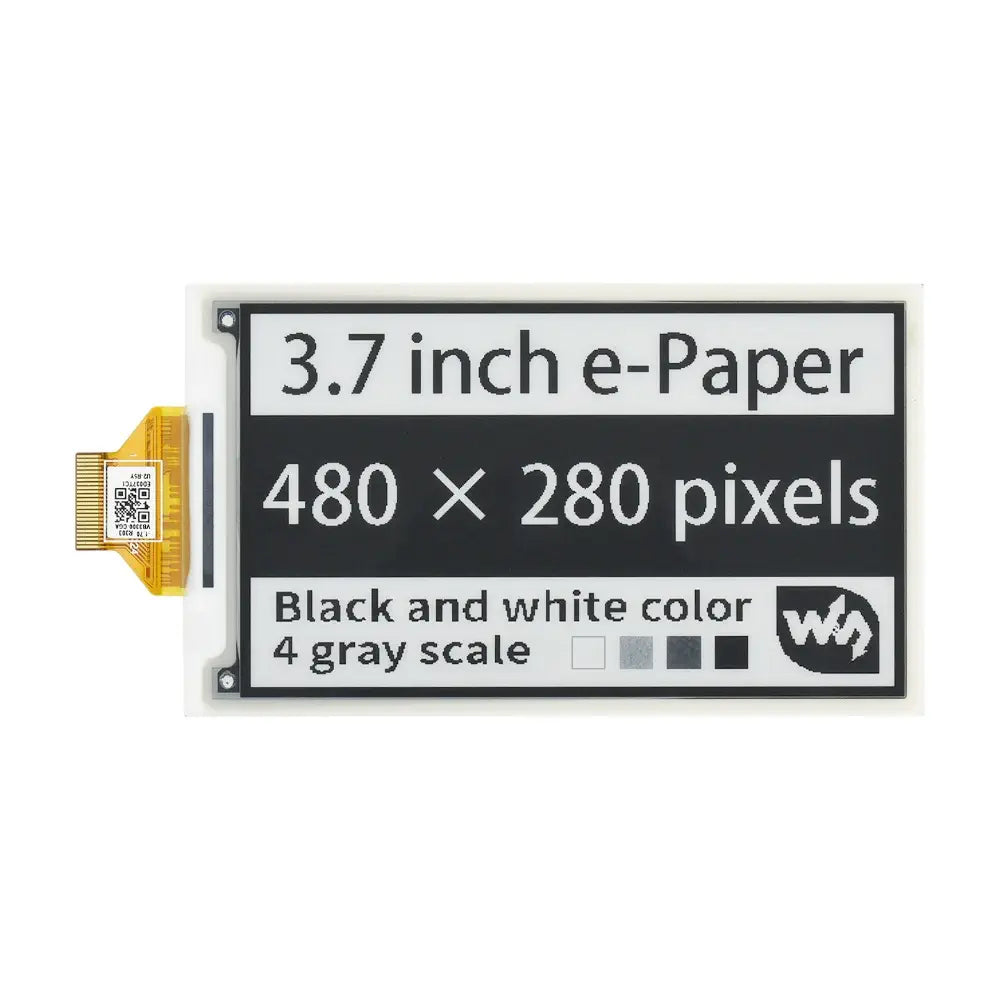 Waveshare 3.7 インチ e-Paper E-Ink Raw ディスプレイ、480×280、黒/白、4 グレースケール、SPI、PCB なし