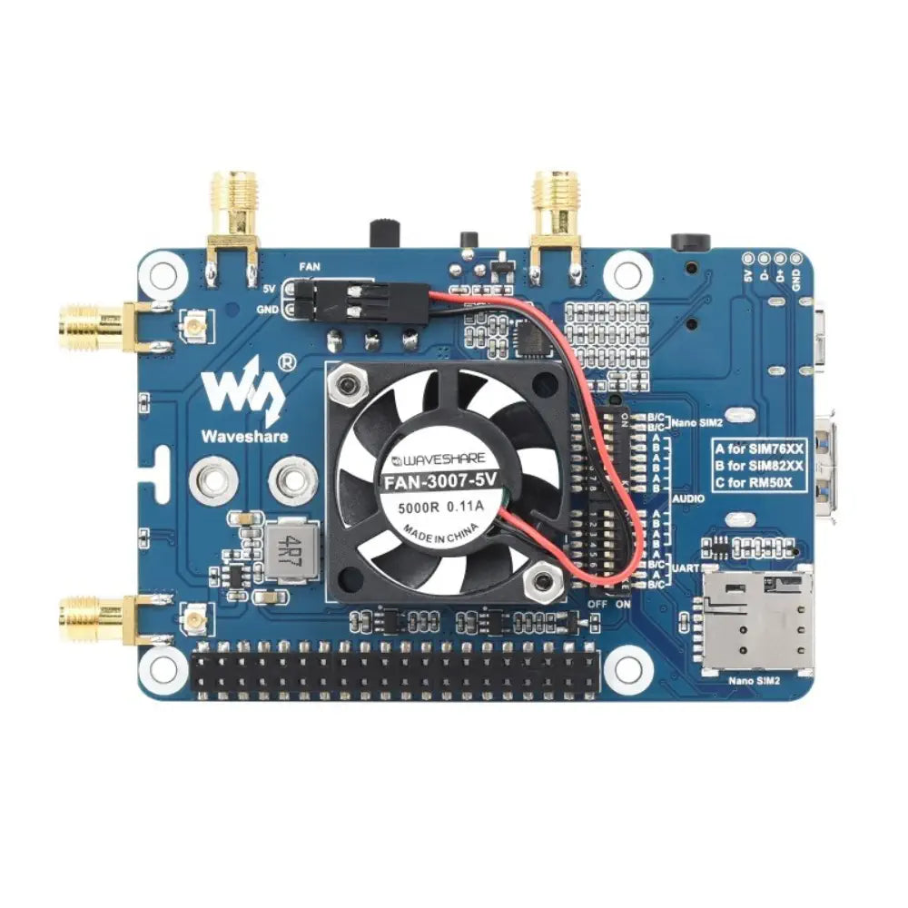 Waveshare RM500U-CNV 5G HAT for Raspberry Pi、クアッドアンテナ LTE-A、マルチバンド、5G/4G/3G (ケース、US)