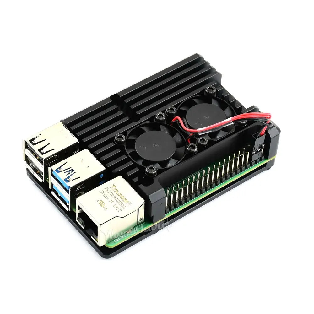 Waveshare Raspberry Pi 4用アルミニウム合金ケース、デュアル冷却ファン