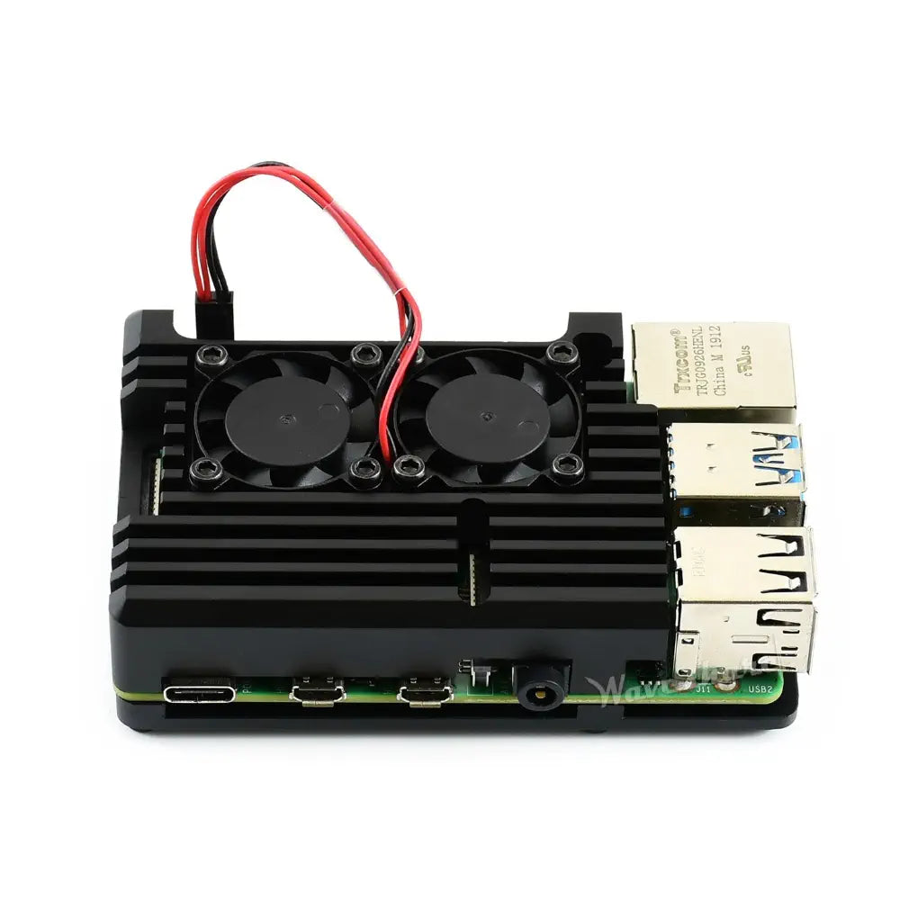 Waveshare Raspberry Pi 4用アルミニウム合金ケース、デュアル冷却ファン