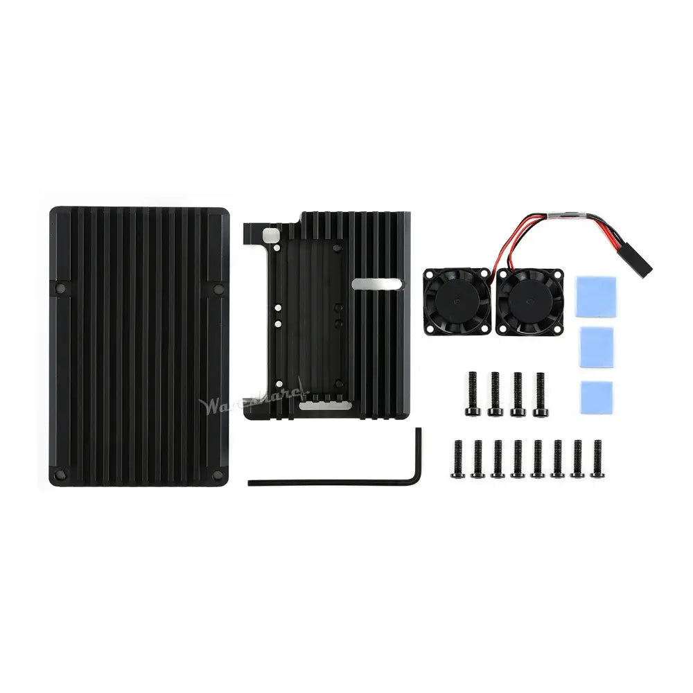 Waveshare Raspberry Pi 4用アルミニウム合金ケース、デュアル冷却ファン