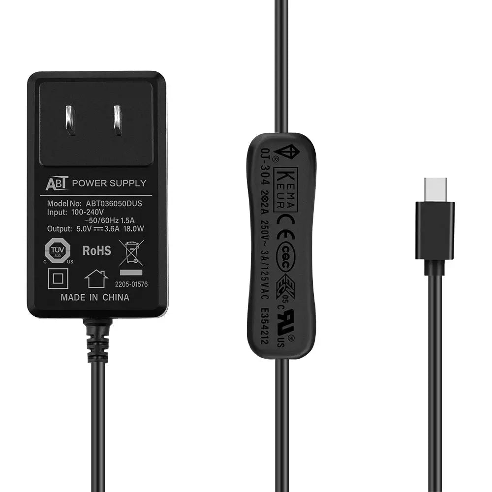 52Pi 5V 3.6A USプラグ電源アダプター（スイッチオン/オフケーブル付き）