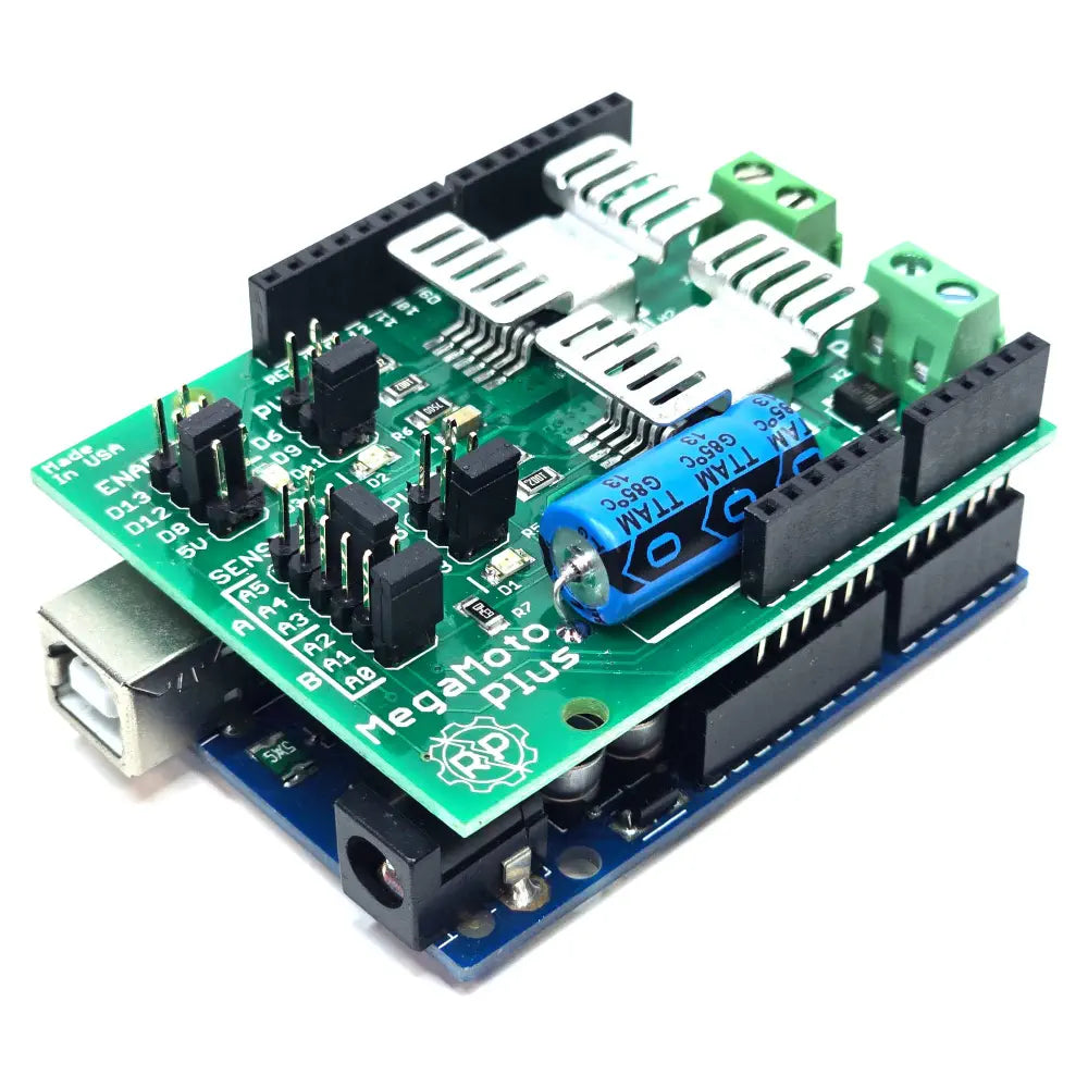 Robot Power MegaMoto Plus デュアルチャンネル Hブリッジモータコントローラ (Arduino用、20A、5～28V)