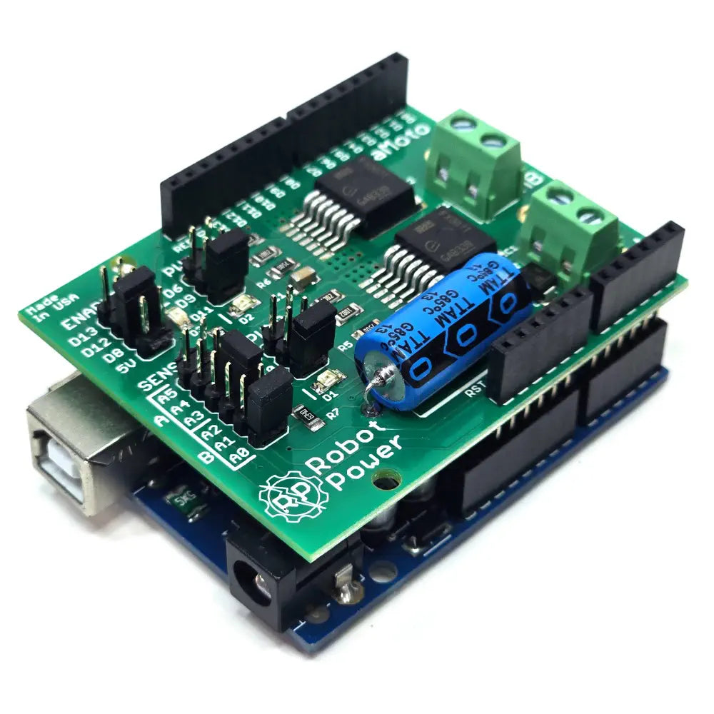 Robot Power MegaMoto デュアルチャンネル Hブリッジモータコントローラ (Arduino用、13A、5～28V)