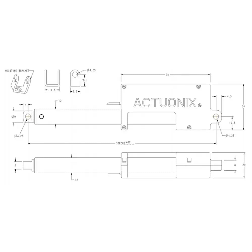Actuonix P16リニアアクチュエータ、200mm、22：1、12V、ポテンショメータフィードバック付き
