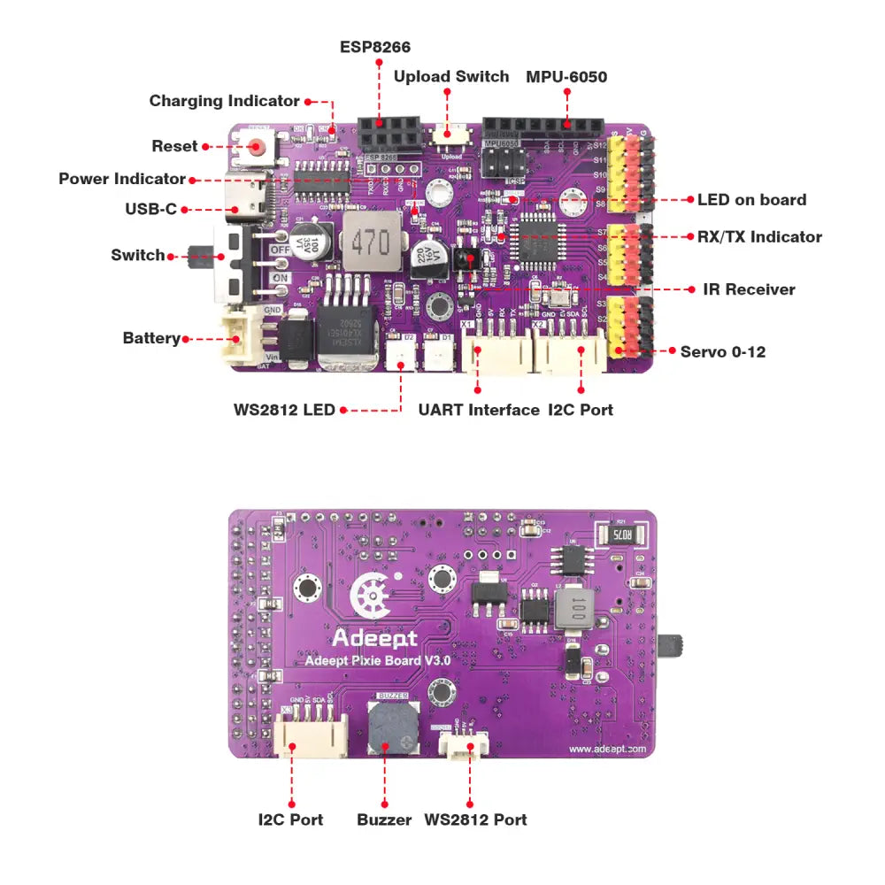 Adeept 六脚 金属製スパイダロボットキット (Pixie Board V3.0付属)