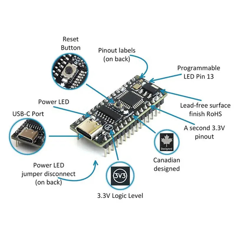 PTSolns Nano Flip 3V3 マイクロコントローラATmega328P開発ボード (ロジックレベル 3.3V、Arduino Nano互換)