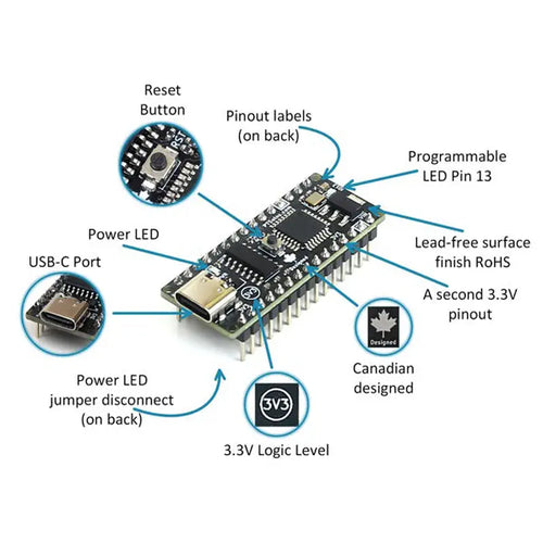 PTSolns Nano Flip 3V3 マイクロコントローラATmega328P開発ボード (ロジックレベル 3.3V、Arduino Nano互換)
